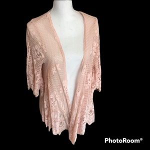 Torrid 0/00 M/L 0X light pink flowy floral open front cardigan duster jacket